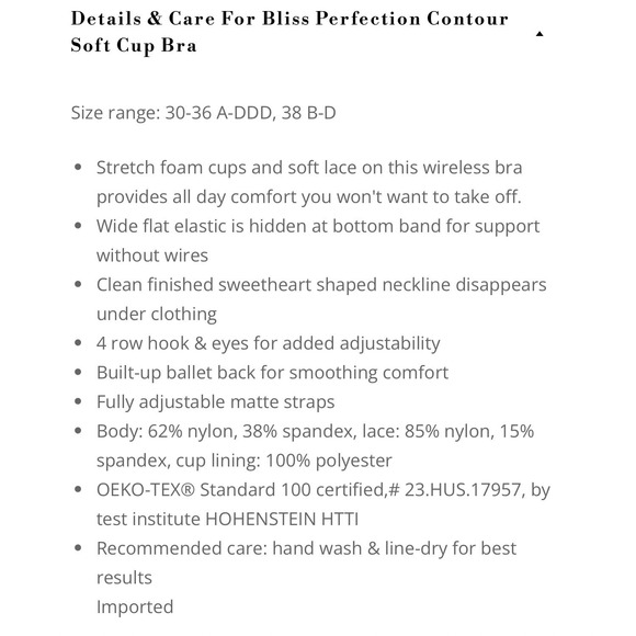 NATIORI Bliss Perfection Contour Soft Cup Bra Lace Trim Adjustable 34D Wireless - Picture 5 of 5